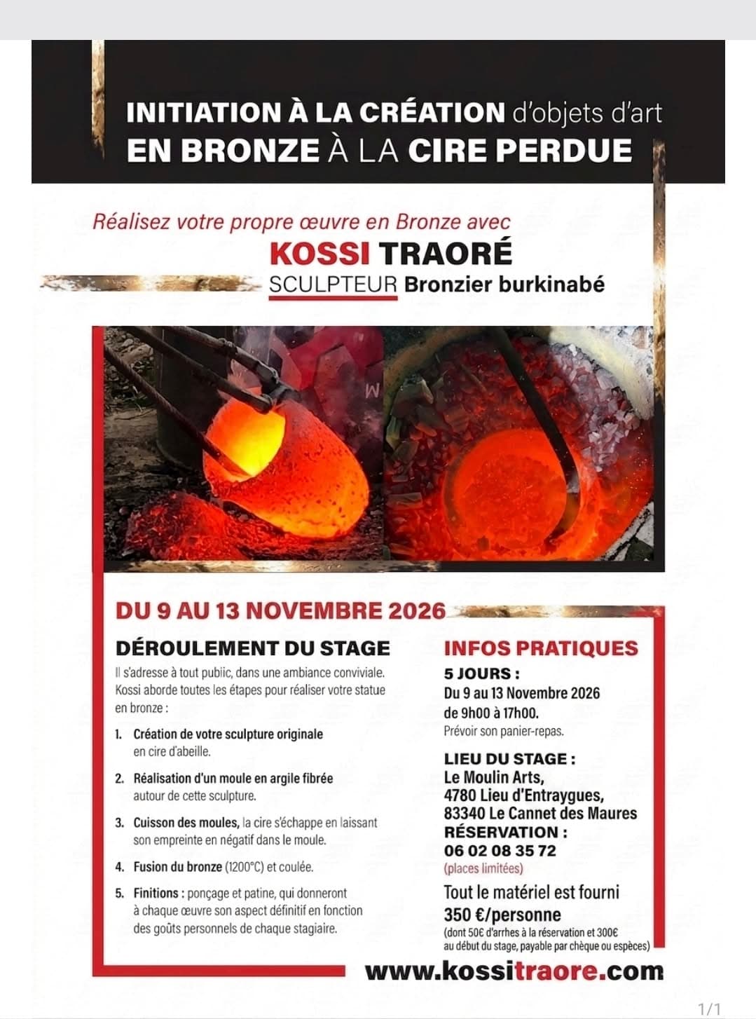 Atelier de sculpture en bronze à la cire perdue avec Kossi Traoré